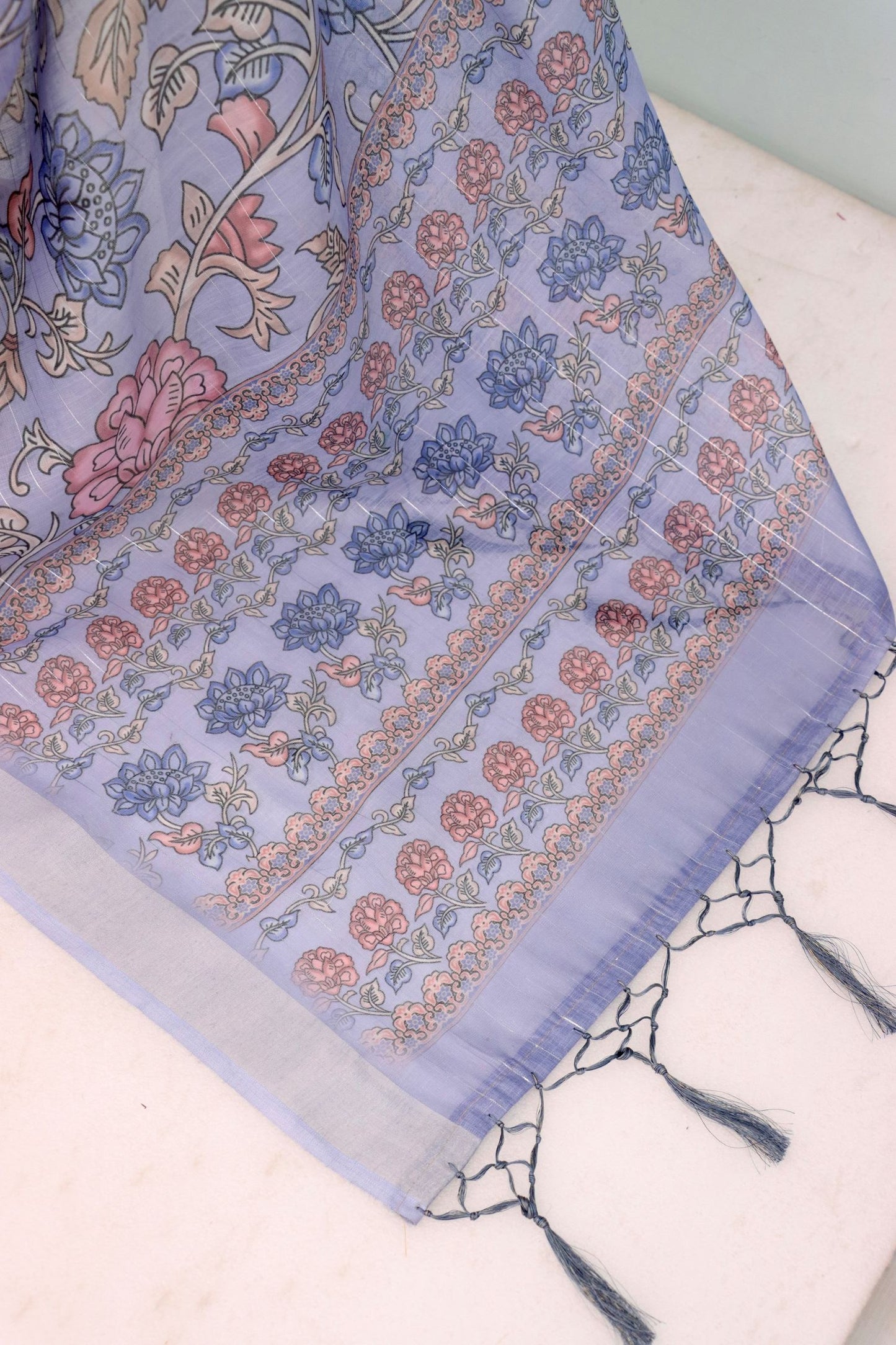 Blue and Pink Pure Silk Saree with Traditional Zari Design