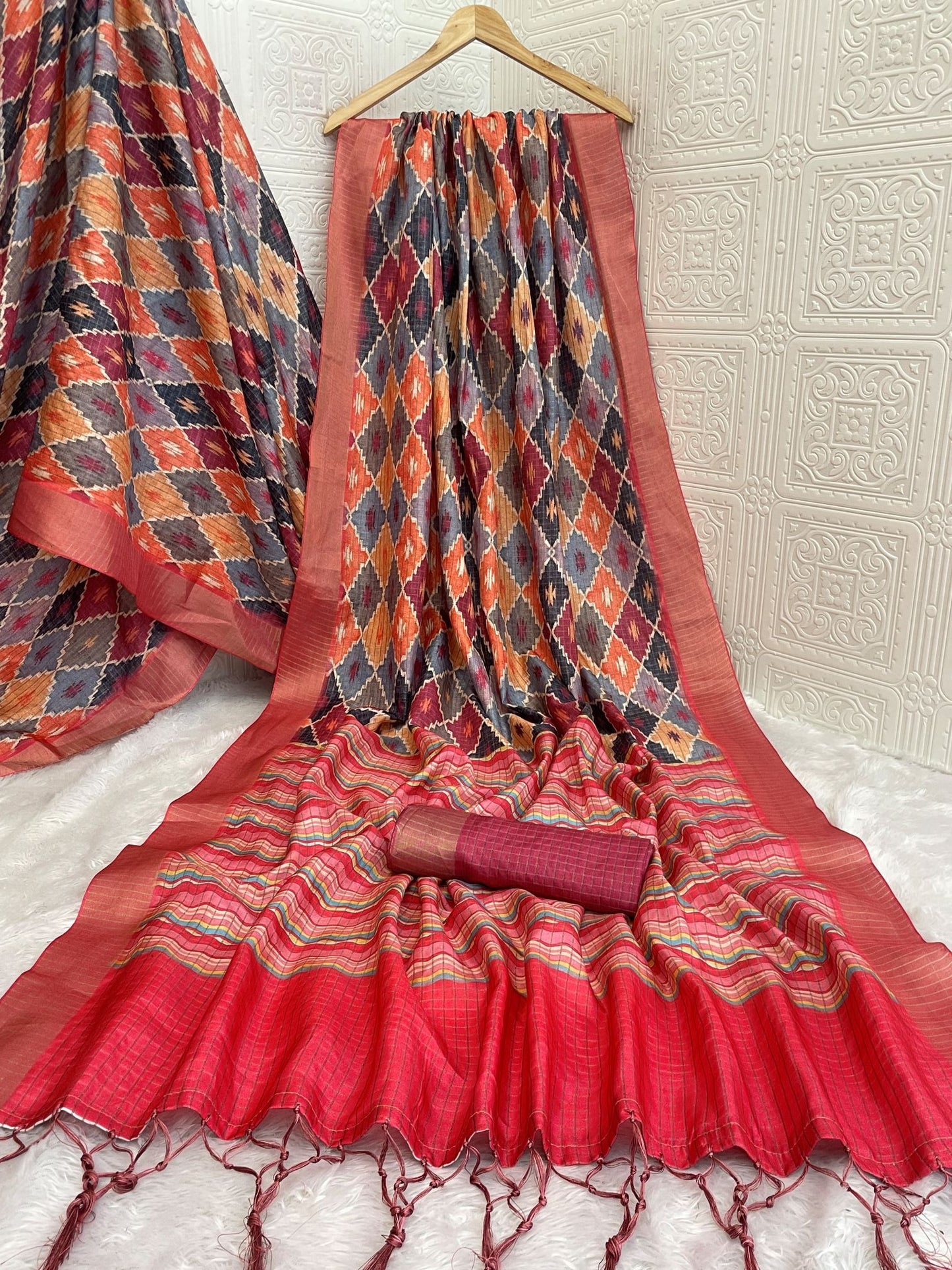 Earthy Mysore Silk Saree with Pure Jari Border and Subtle Checks