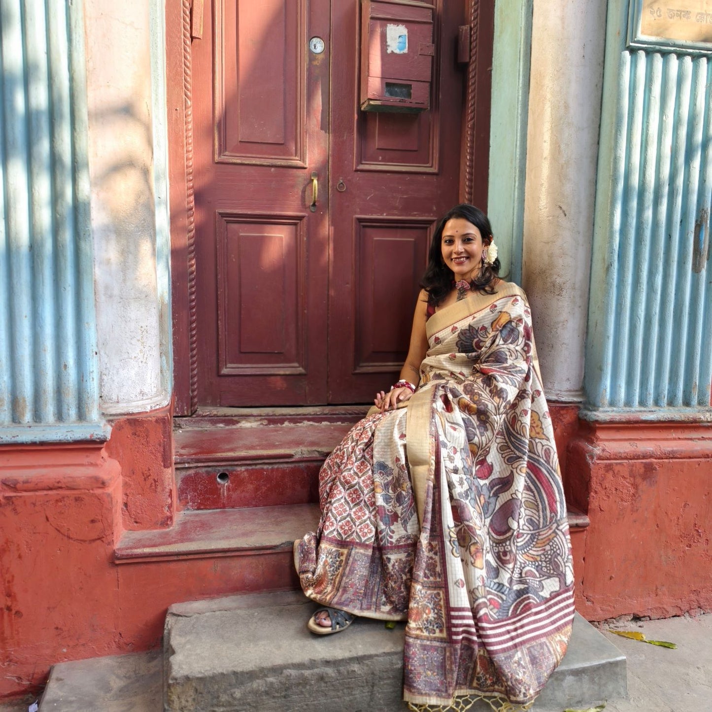 Elegant Beige Mysore Silk Saree with Pure Zari Checks and Temple Border Design