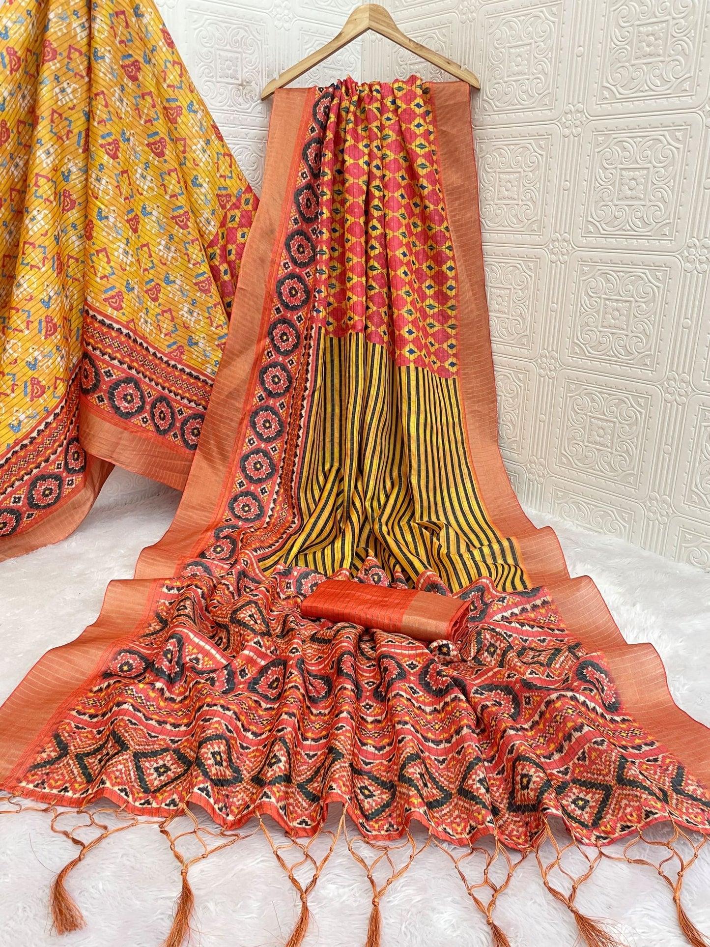 Vibrant Yellow-Orange Mysore Silk Saree with Zari & Motifs