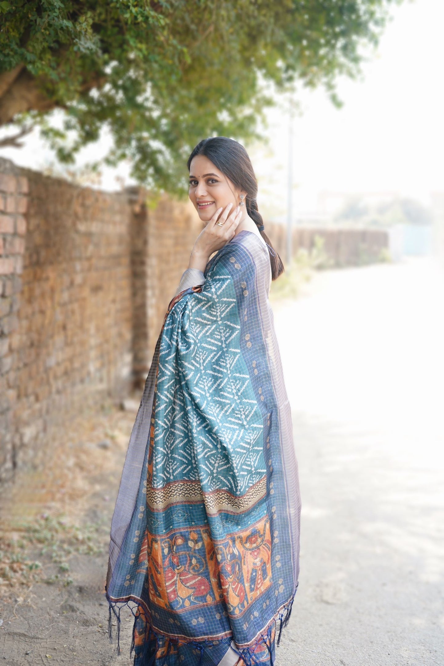 Teal Green Mysore Silk Saree with Pure Zari and Temple Pallu