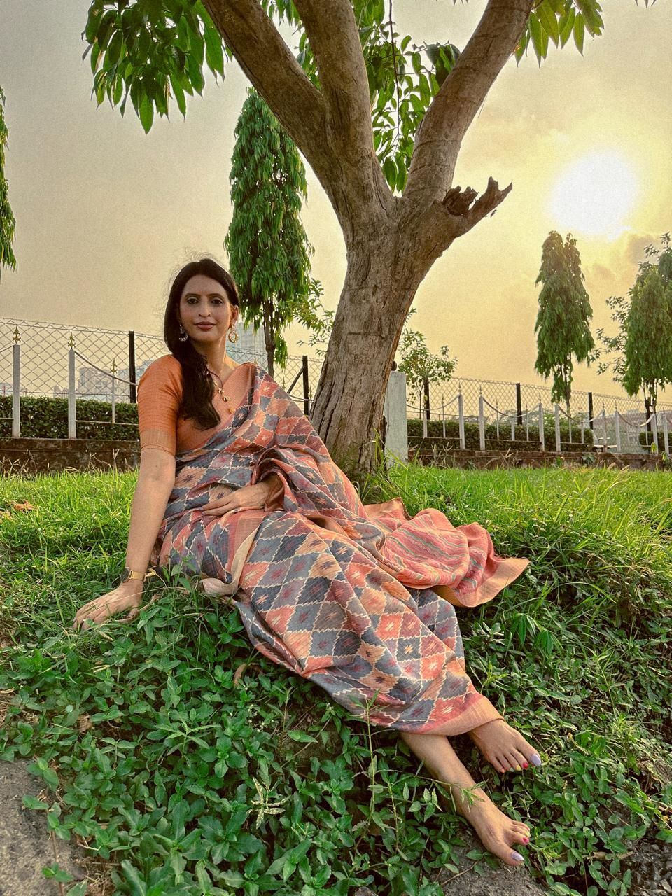 Earthy Mysore Silk Saree with Pure Jari Border and Subtle Checks