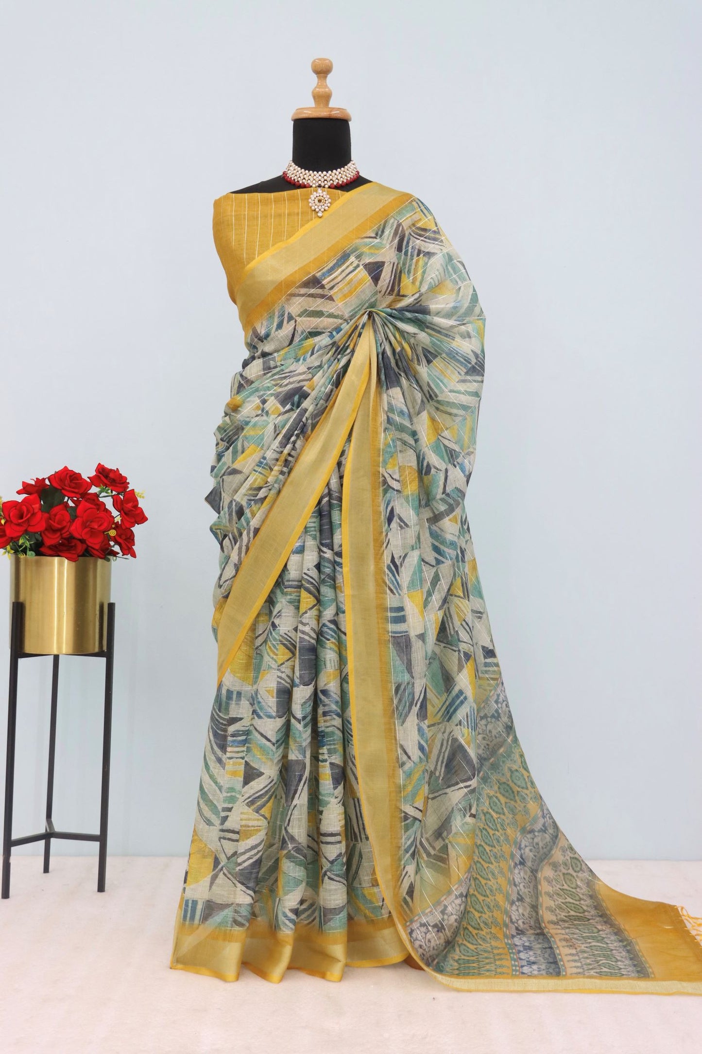 Soft Beige Linen Saree for Daily Wear with Simple Border