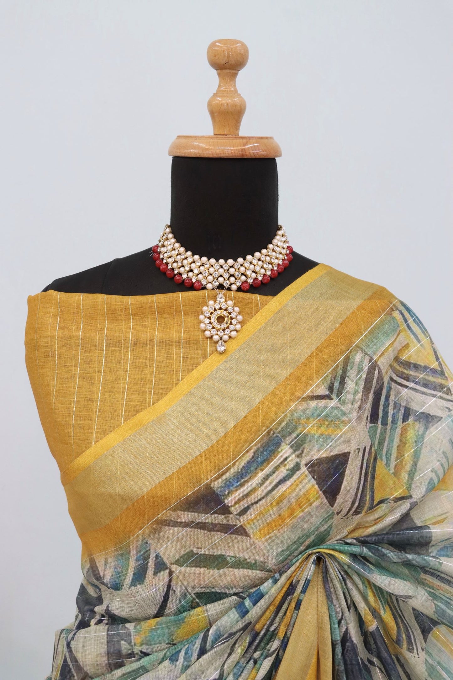 Soft Beige Linen Saree for Daily Wear with Simple Border