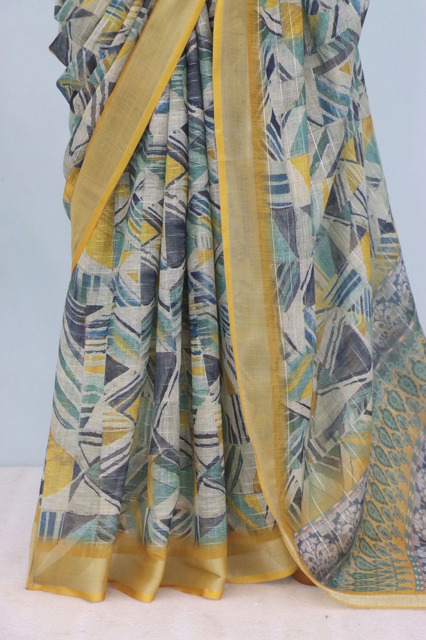 Soft Beige Linen Saree for Daily Wear with Simple Border