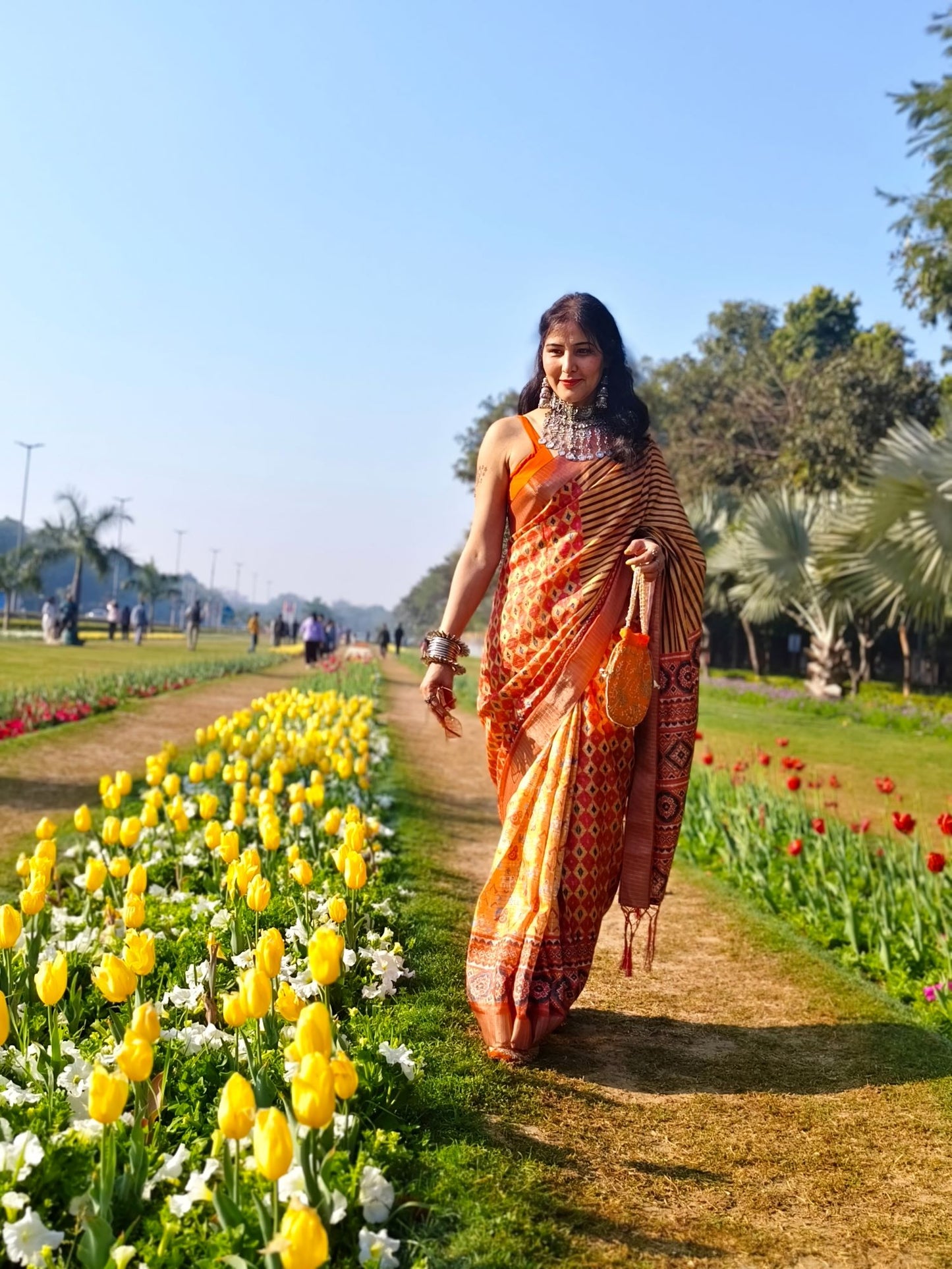 Vibrant Yellow-Orange Mysore Silk Saree with Zari & Motifs