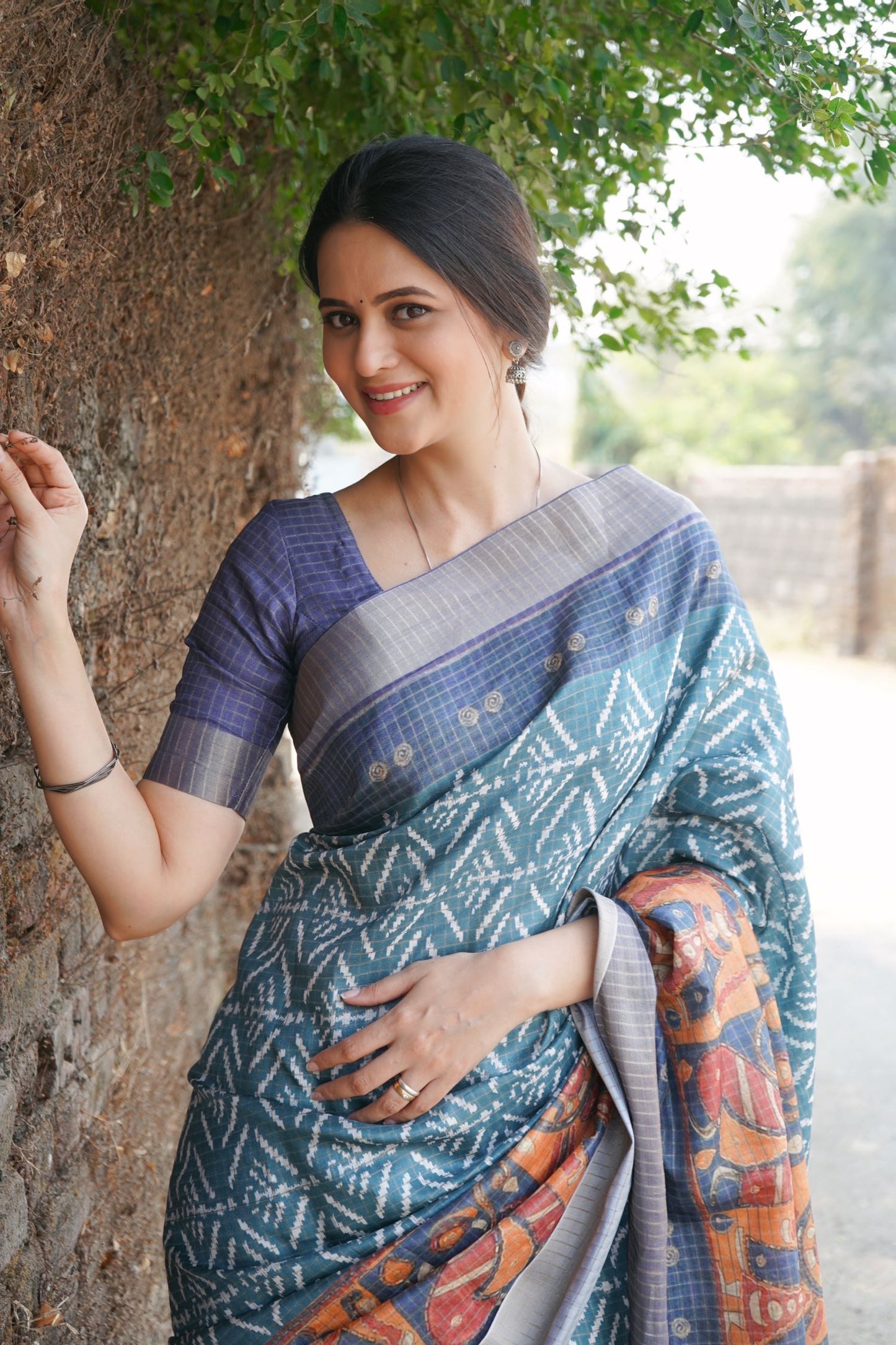 Teal Green Mysore Silk Saree with Pure Zari and Temple Pallu