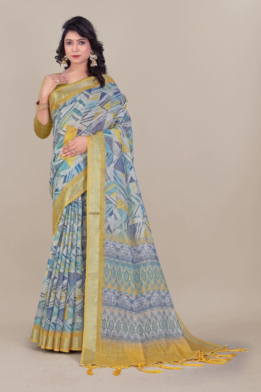 Soft Beige Linen Saree for Daily Wear with Simple Border