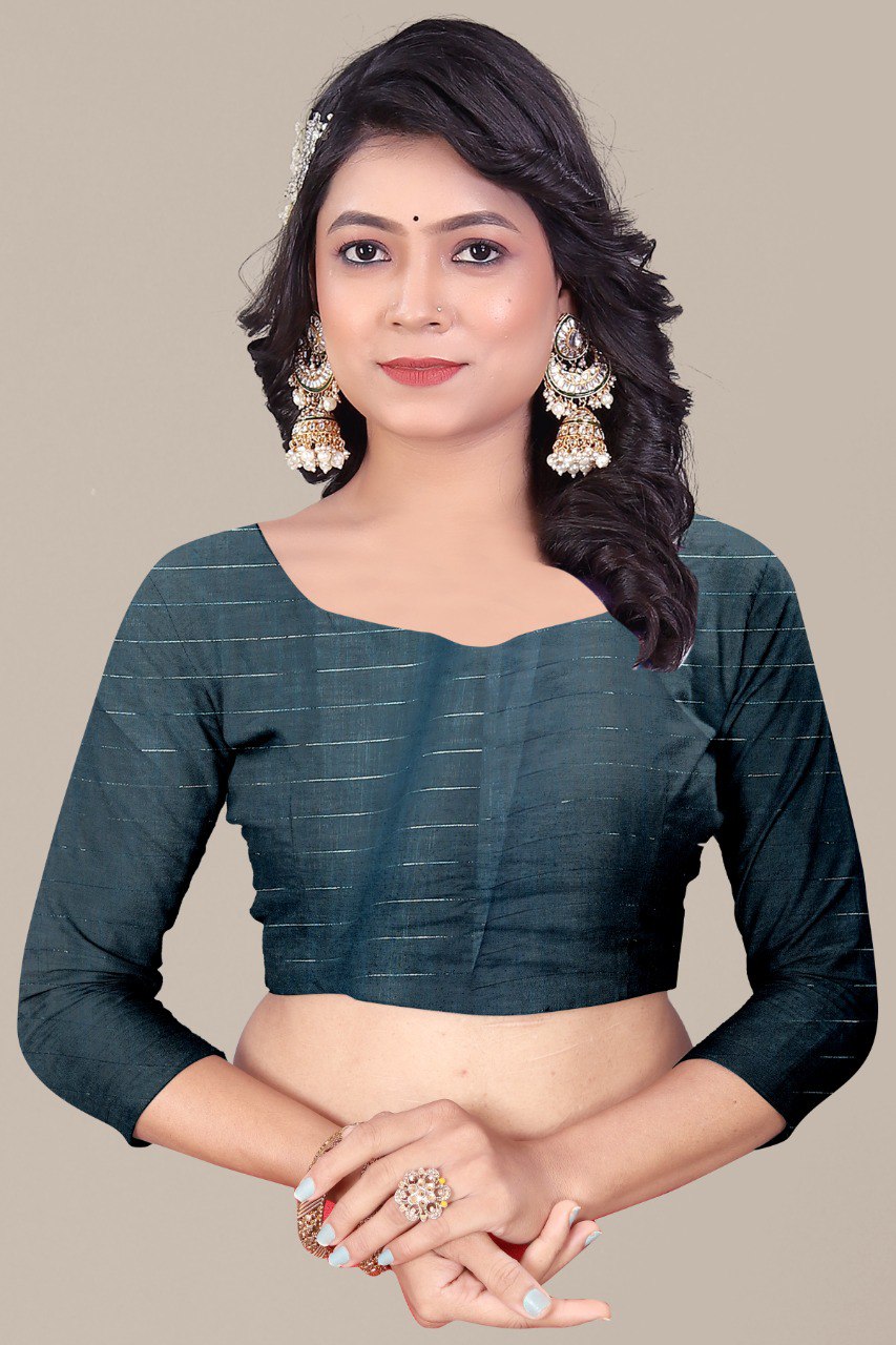 Elegant Teal Linen Saree with Silver Zari and Floral Pallu