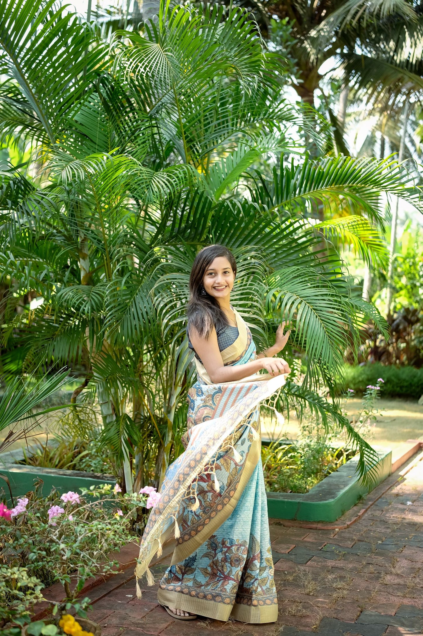 Traditional Blue Mysore Silk Saree with Zari Border and Checks