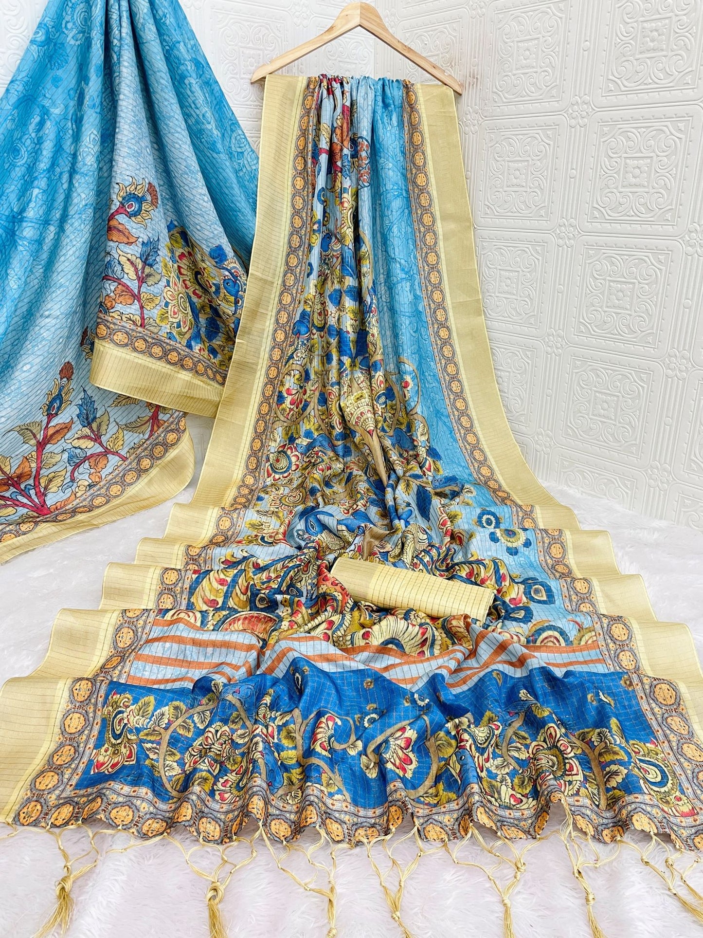 Traditional Blue Mysore Silk Saree with Zari Border and Checks