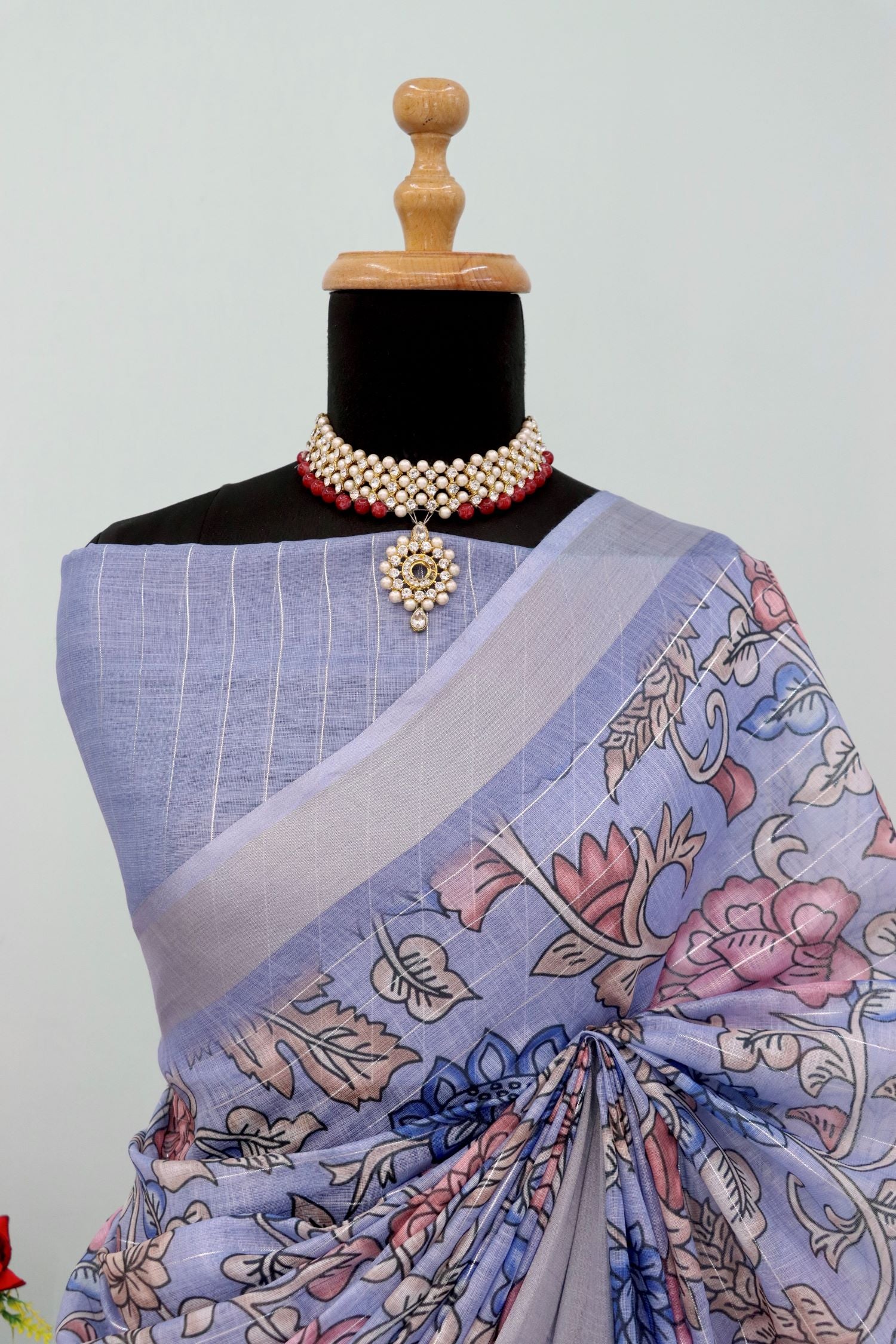Blue and Pink Pure Silk Saree with Traditional Zari Design