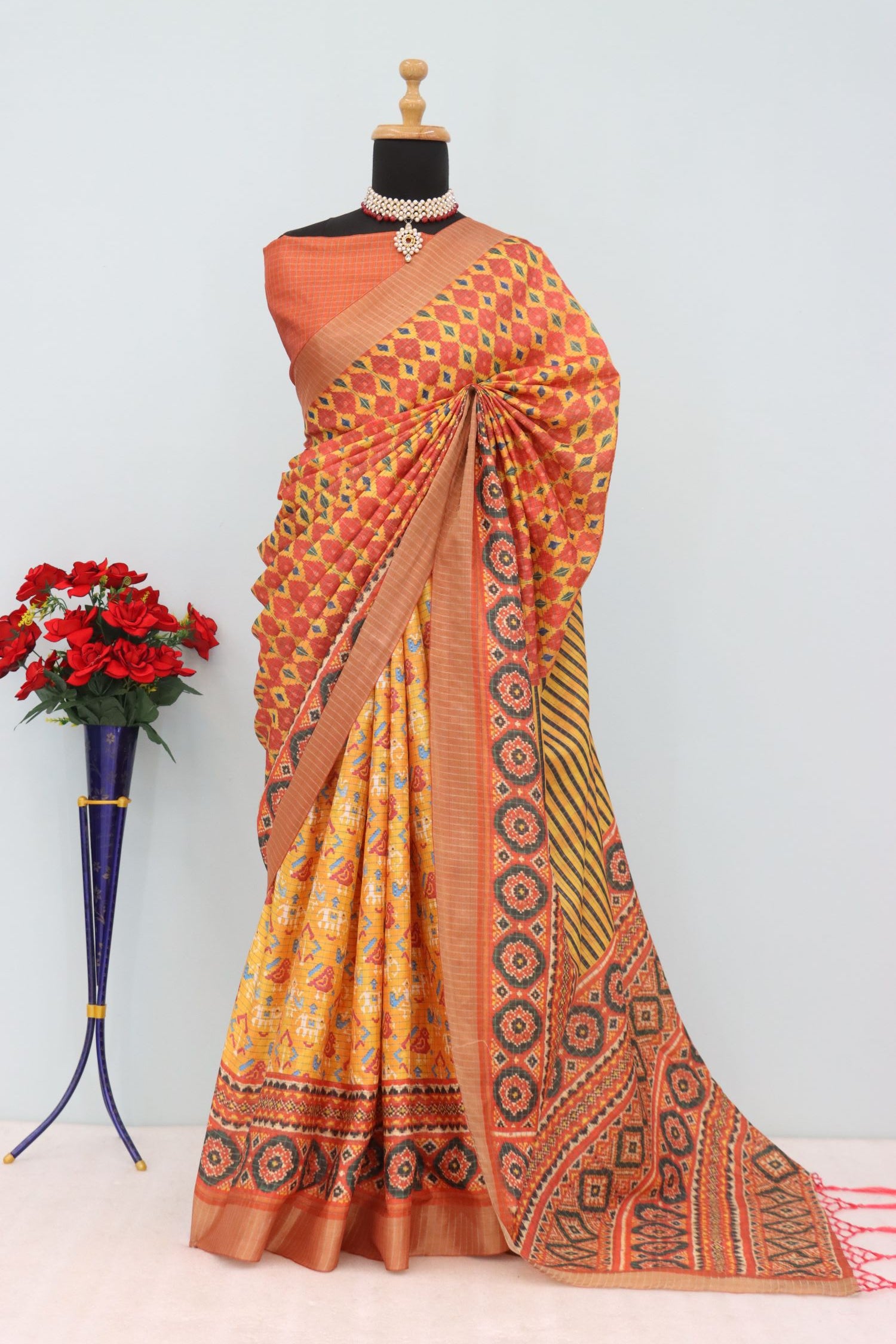 Vibrant Yellow-Orange Mysore Silk Saree with Zari & Motifs
