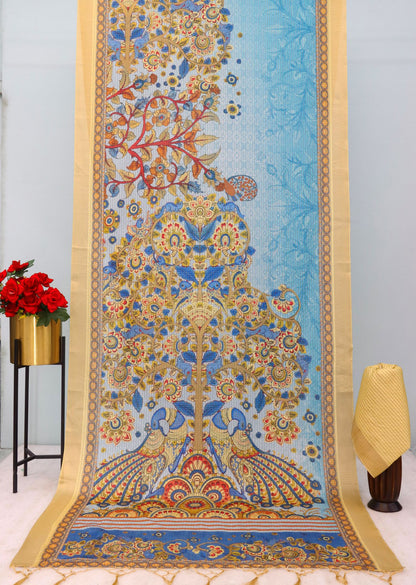 Traditional Blue Mysore Silk Saree with Zari Border and Checks