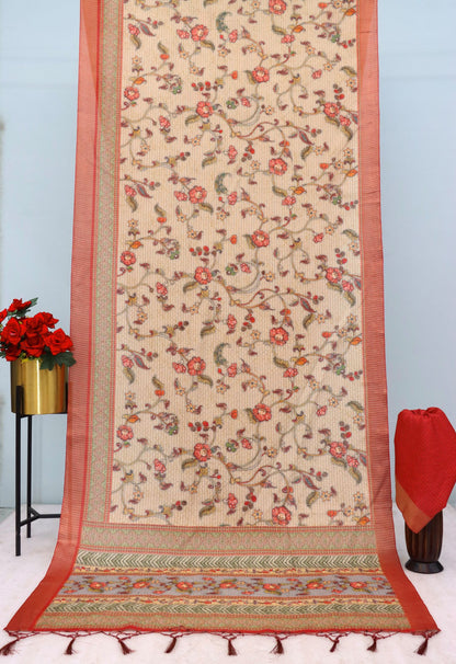 Elegant Mysore Silk Saree with Subtle Checks and Floral Zari Pallu