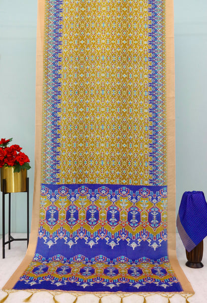 Royal Blue Mysore Silk Saree with Pure Zari Border and Small Ikat Checks