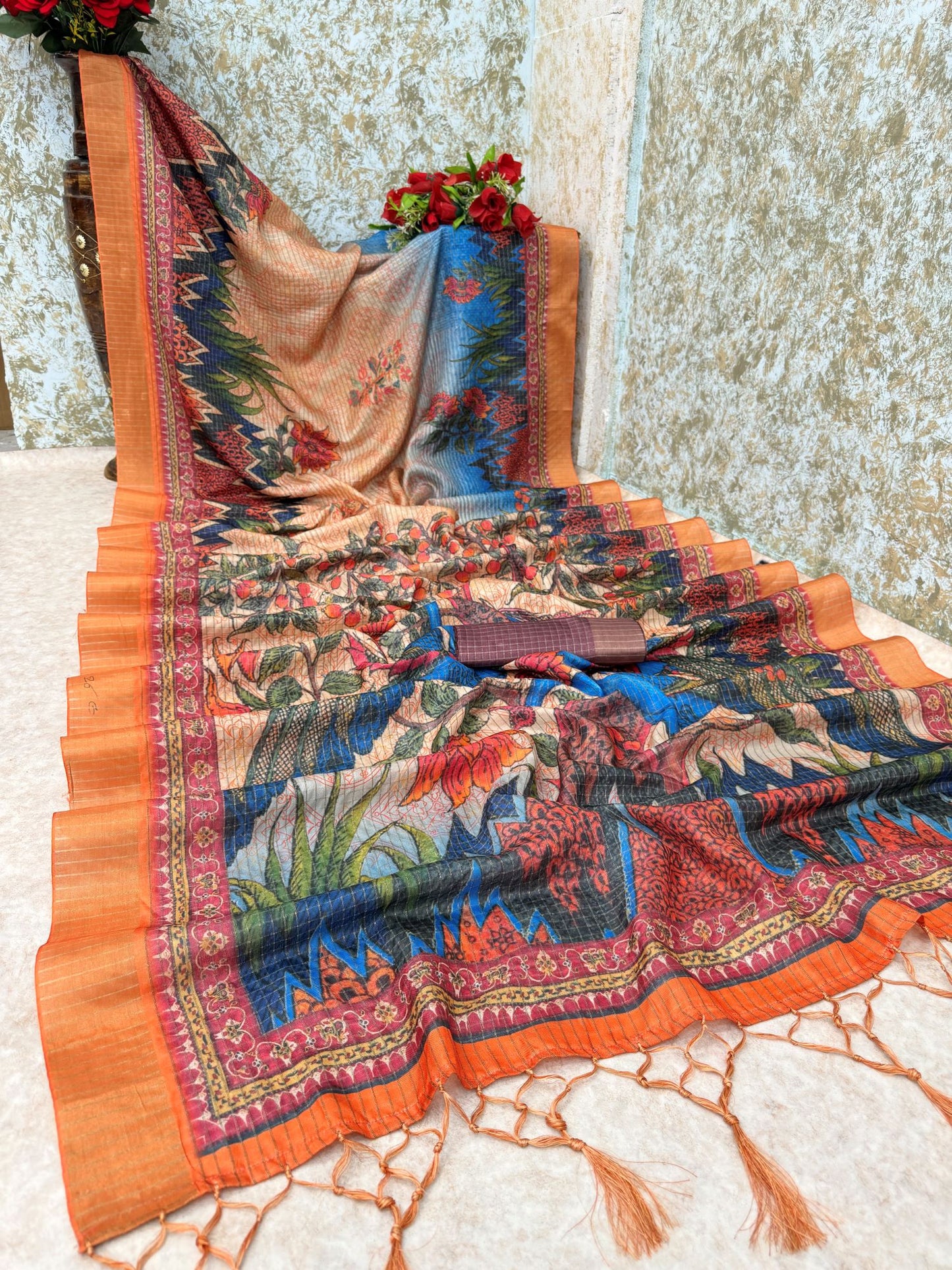 Elegant Mysore silk saree in teal blue with peacock jari border