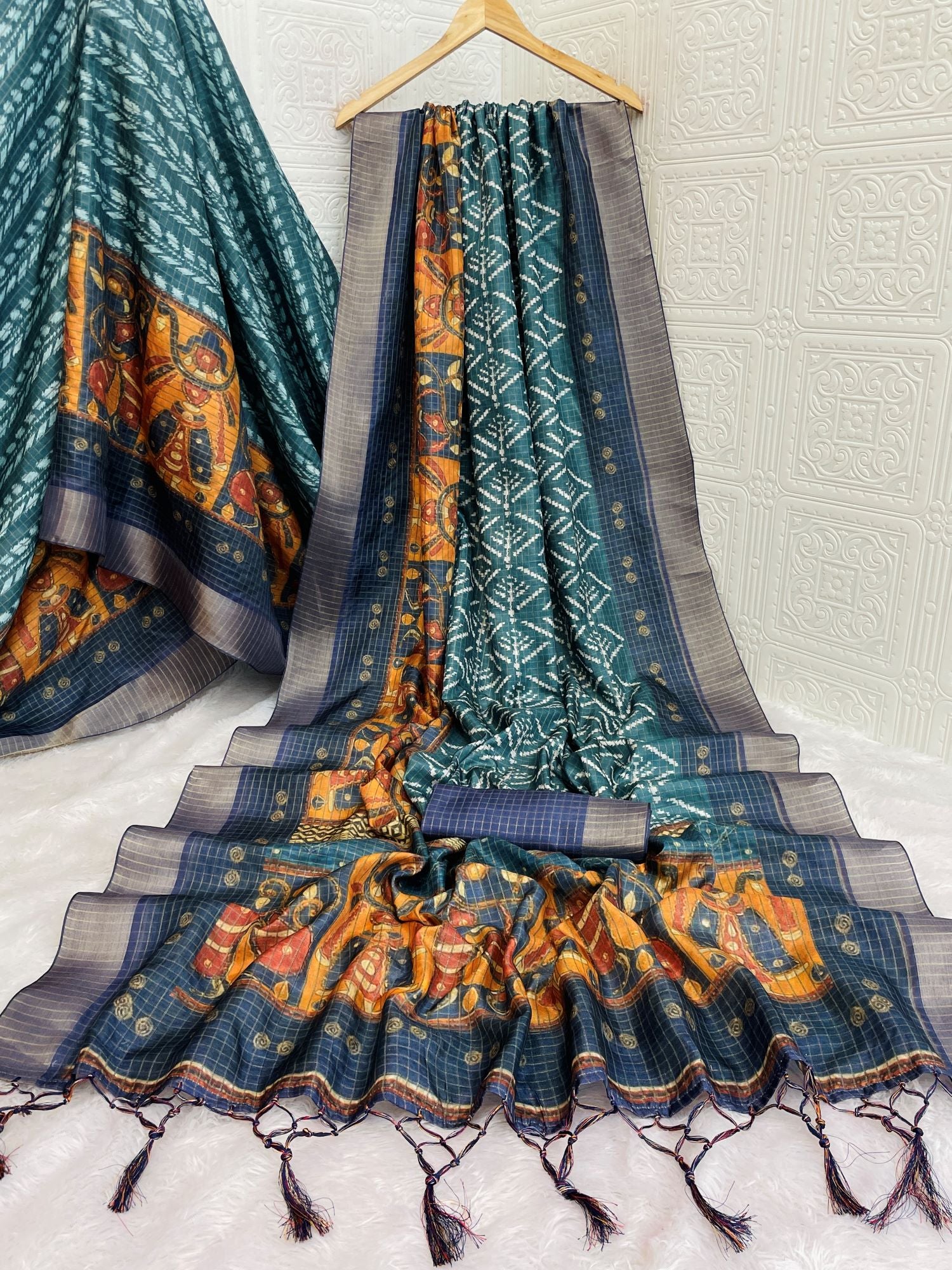 Teal Green Mysore Silk Saree with Pure Zari and Temple Pallu