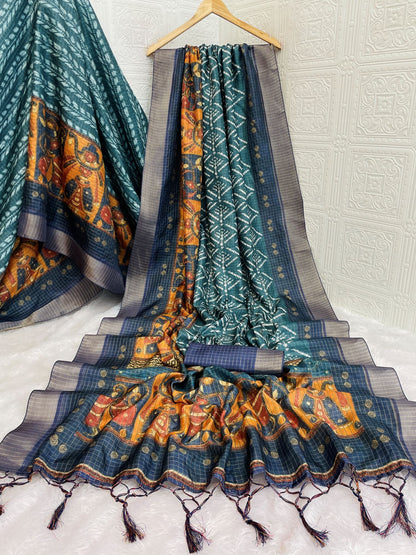 Teal Green Mysore Silk Saree with Pure Zari and Temple Pallu
