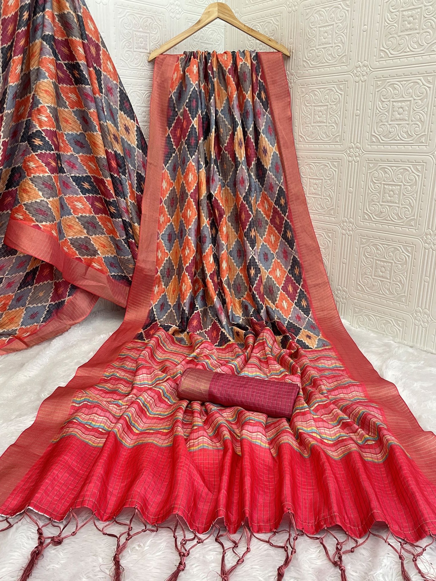 Earthy Mysore Silk Saree with Pure Jari Border and Subtle Checks