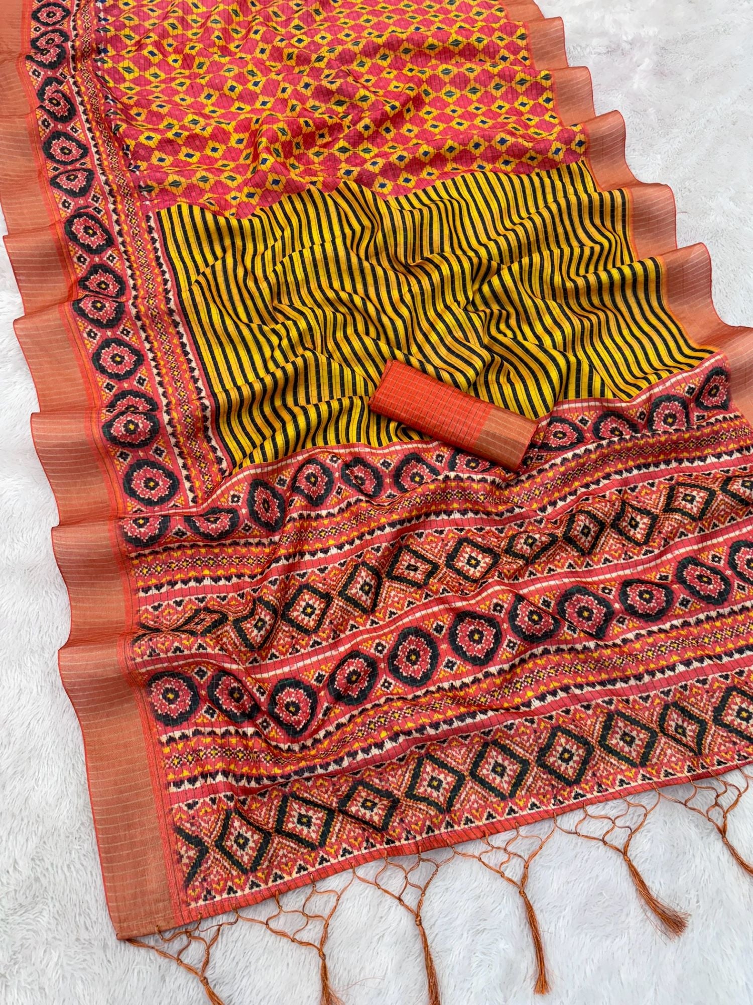 Vibrant Yellow-Orange Mysore Silk Saree with Zari & Motifs