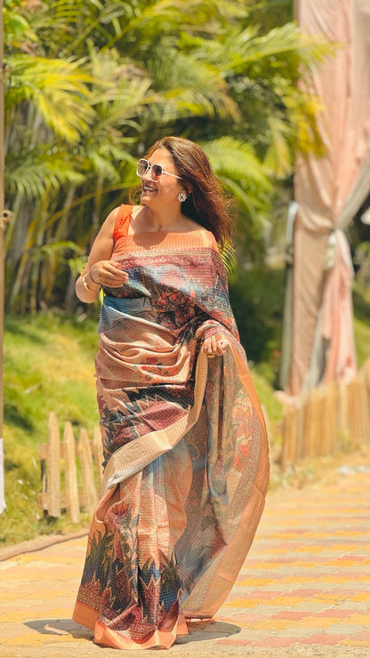 Elegant Mysore silk saree in teal blue with peacock jari border