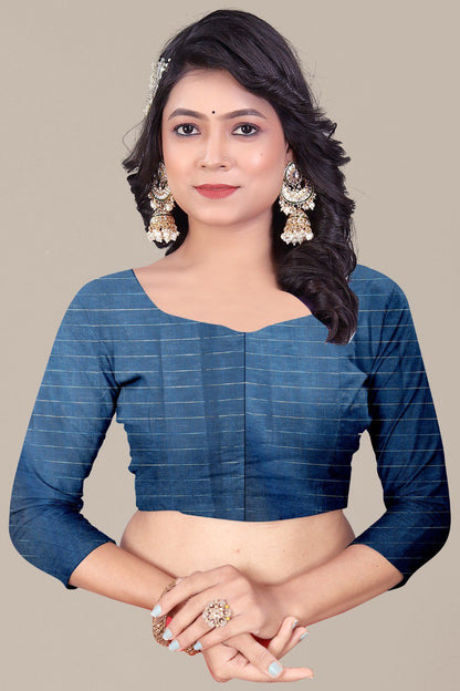 Elegant Blue and White Floral Linen Saree with Zari Border