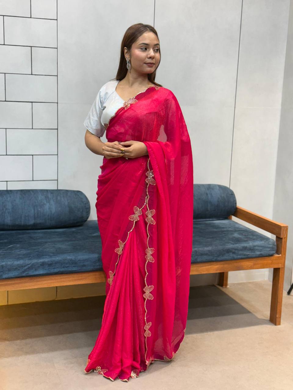 Fancy Fendy Saree with Golden Embroidery
