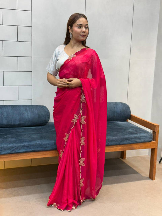 Fancy Fendy Saree with Golden Embroidery