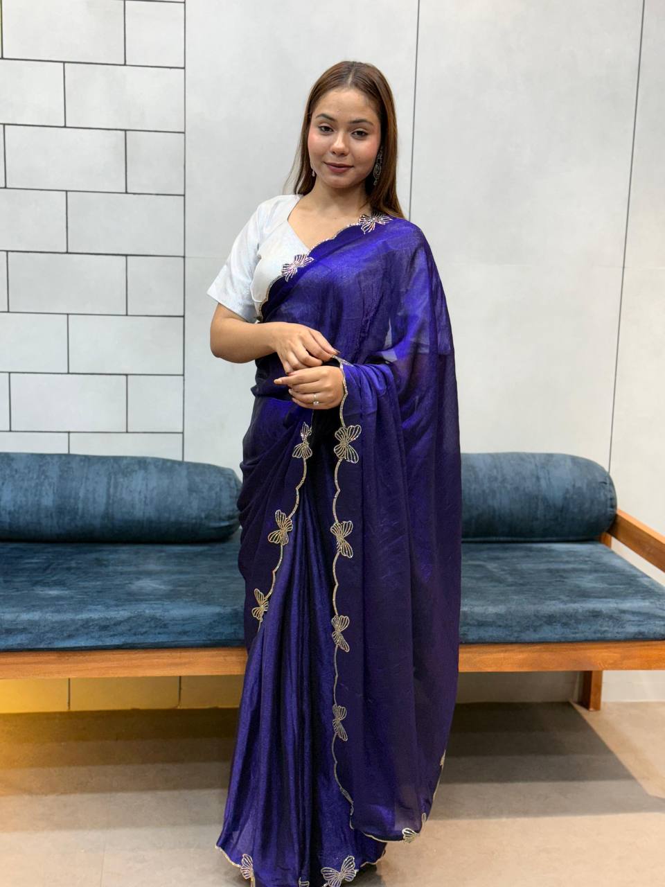 Fancy Fendy Saree with Golden Embroidery