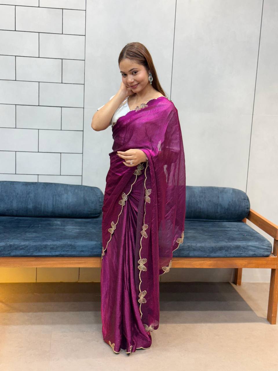 Fancy Fendy Saree with Golden Embroidery