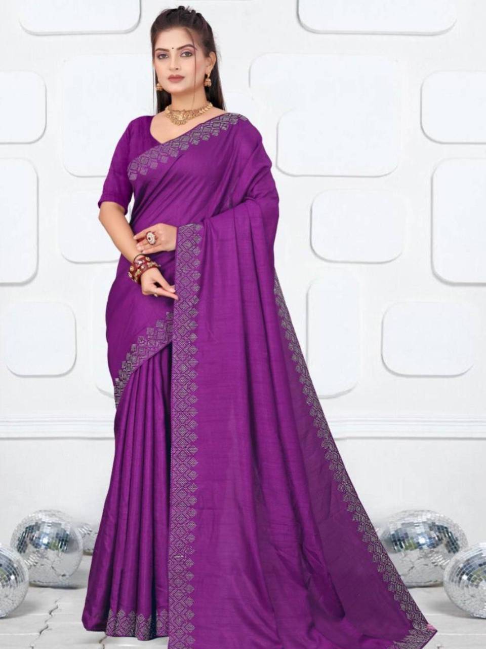 Model wearing blue Pure Soft Dola Silk saree with lace border