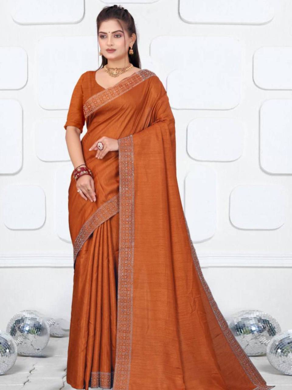 Model wearing blue Pure Soft Dola Silk saree with lace border