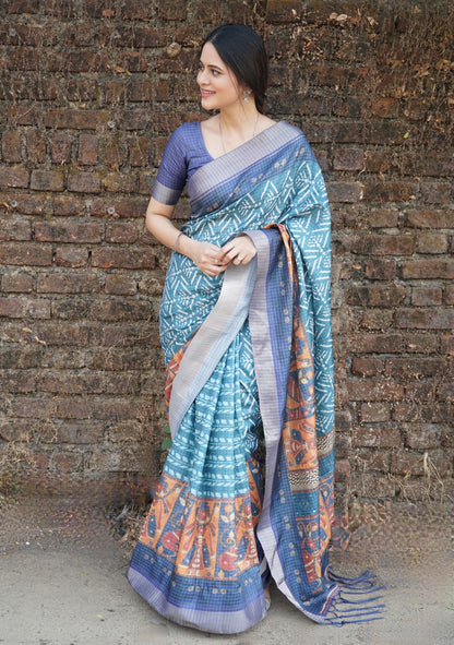 Teal Green Mysore Silk Saree with Pure Zari and Temple Pallu