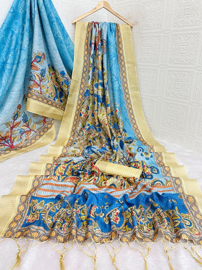Traditional Blue Mysore Silk Saree with Zari Border and Checks